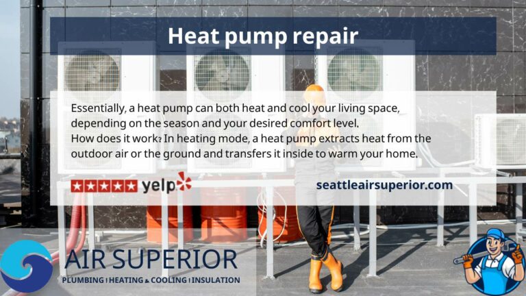 Technician repairing heat pump in residential home - Seattle Air Superior