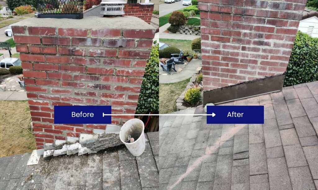 Images Before & After - Rrepairing holes in the chimney